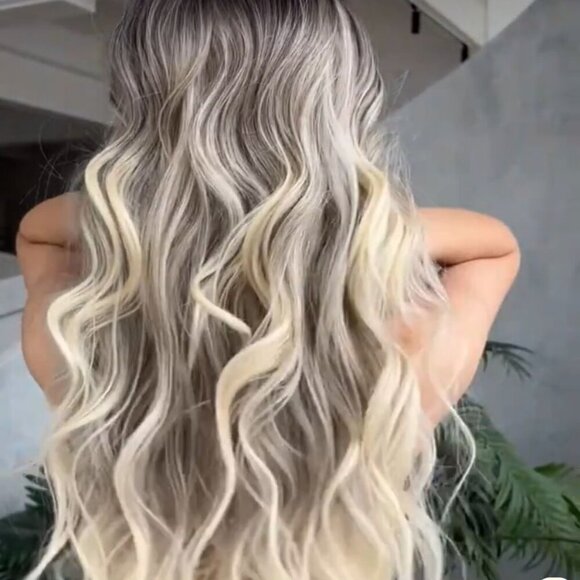 NWT 26" Ombre Blonde Long Wavy Curly Hair Wig %130 Density with Rose Net Cap - Picture 8 of 16